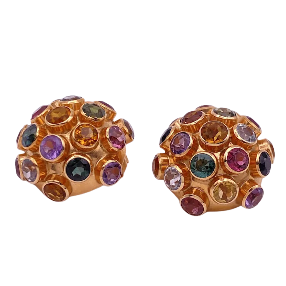 Colorful Multi Gem Sputnik Vintage Clip Earrings 18K Gold 12 (3) Colorful Multi Gem Sputnik Vintage Clip Earrings 18K Gold 12 (3)