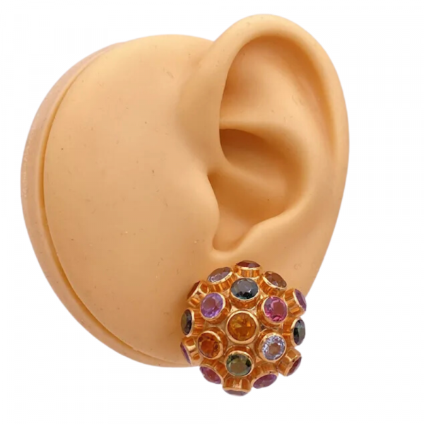 Colorful Multi Gem Sputnik Vintage Clip Earrings 18K Gold 12 (4)