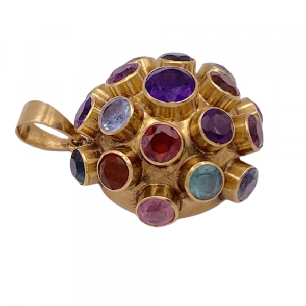 Colorful Multi Gem Vintage Sputnik Pendant 18K Gold 6.80ctw (2)