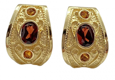 Etruscan Revival 2.22ctw Garnet, Citrine Drop Earrings 14K Yellow Gold (2)