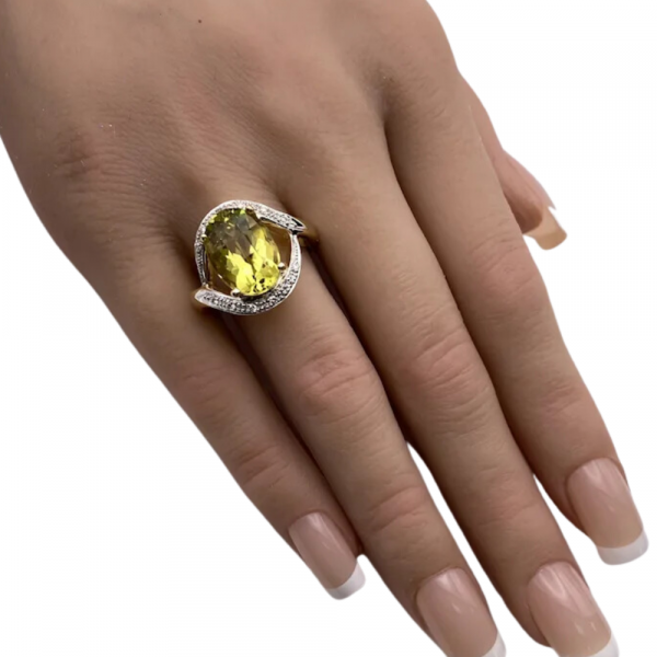 Green Citrine Diamond Ring 5.24ctw 14K Two-Tone Gold (3)