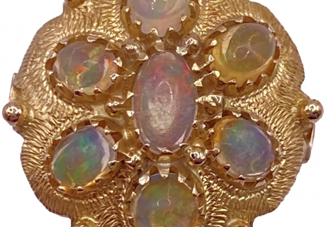 Jelly Opal Vintage Ring 14K Gold, Nautical Sea Biscuit Design (2)