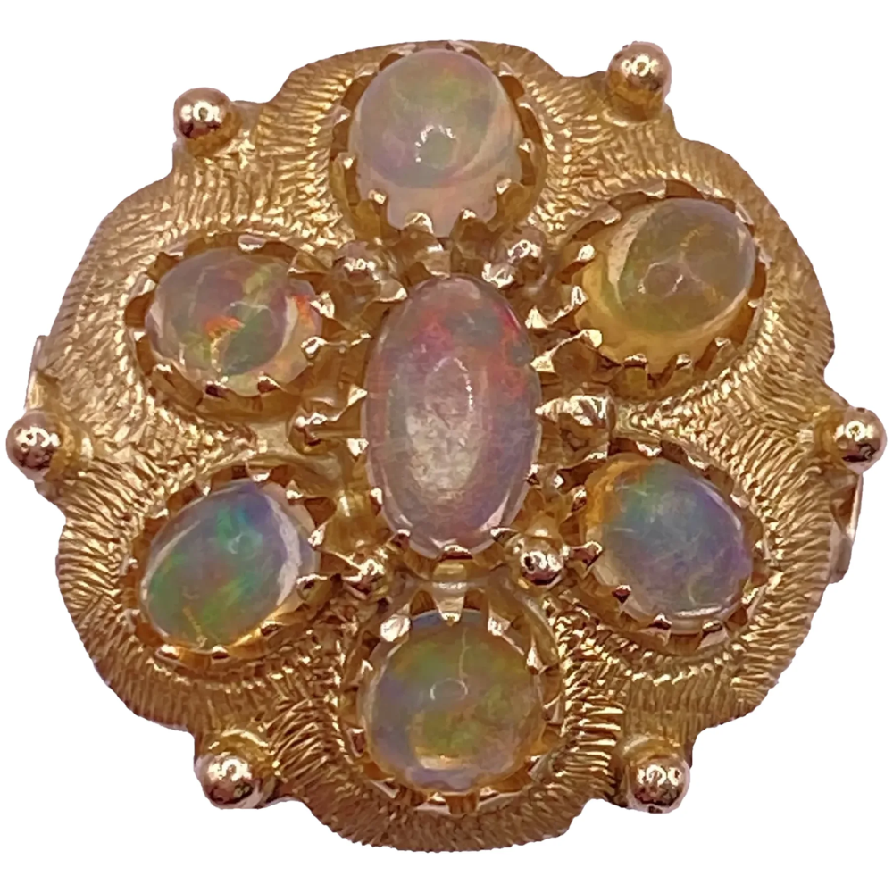 Jelly Opal Vintage Ring 14K Gold, Nautical Sea Biscuit Design