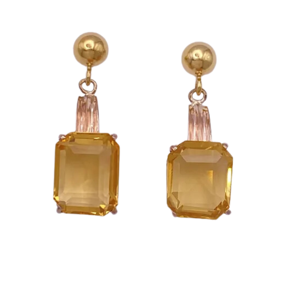 Retro Citrine Dangle Earrings 14K Rose and Yellow Gold  8.30ctw