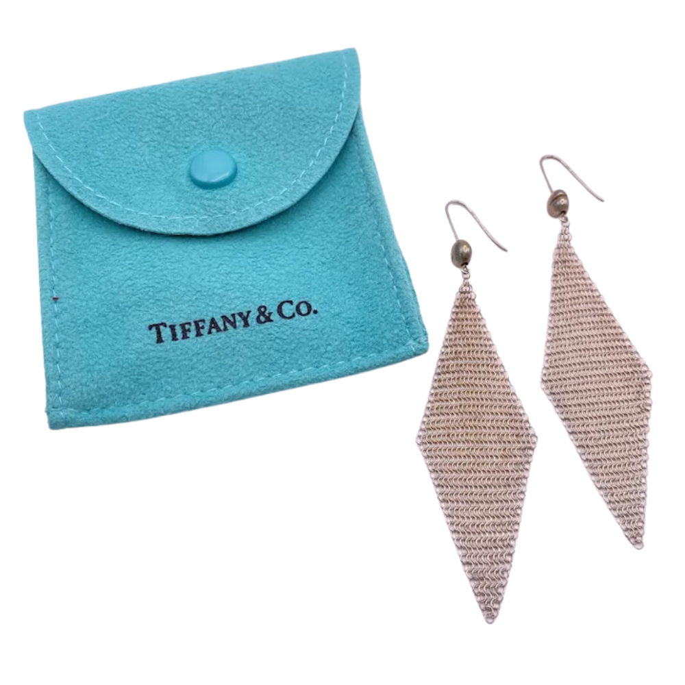 Buy Tiffany Co Elsa Peretti Mesh Dangle Earrings c. 1981 Sterling Silver Online Arnold Jewelers