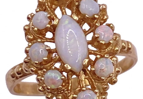 Victorian Revival Opal Cluster Navette Ring 14K Gold (2)