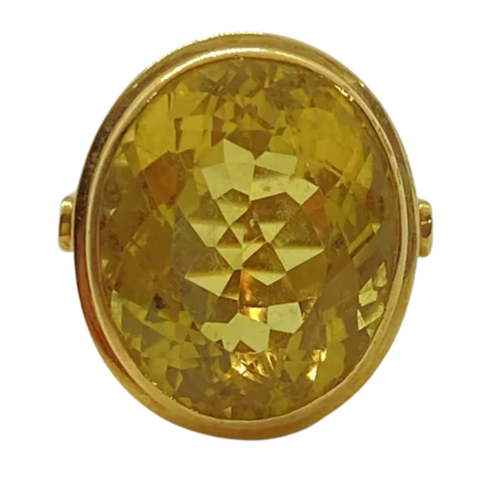 Vintage 19.38ct Oval Citrine Statement Solitaire Ring 18K Yellow Gold