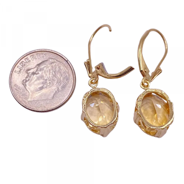 Vintage 8.8ctw Oval Citrine Drop Earrings in 14K Yellow Gold