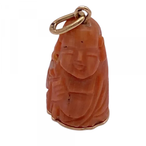 Vintage Carved Coral Buddha Charm 14K Yellow Gold (3)