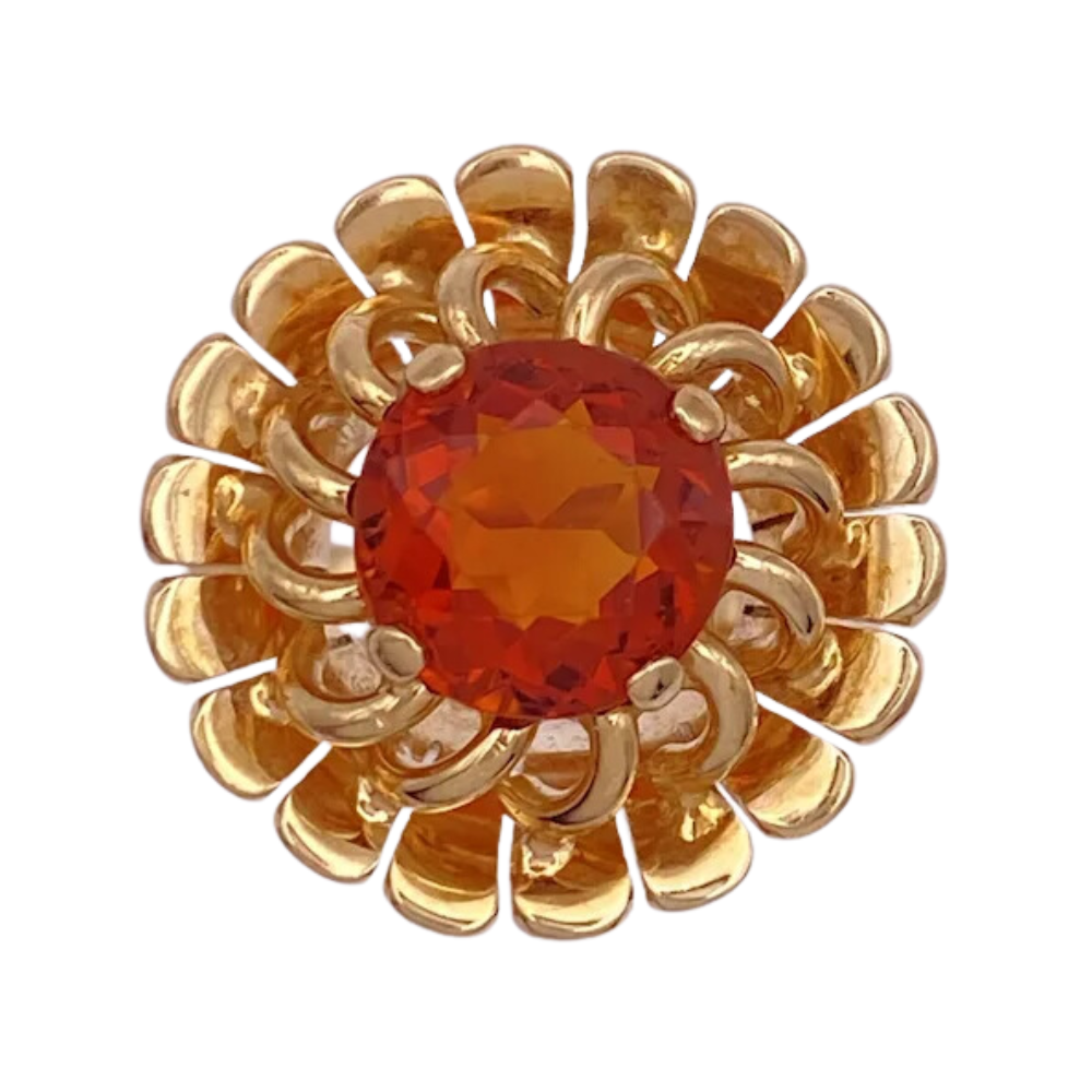 Vintage Madeira Citrine Flower Ring 14K Gold 2.50ct