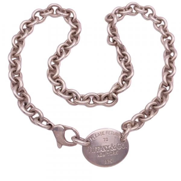 Vintage Tiffany & Co Oval Tag ''Return To Tiffany'' Necklace Sterling Silver with Pouch (1)