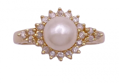 .22ctw Cultured Pearl & Diamond Ring 14K Yellow Gold (2)