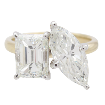 3.82ctw Emerald & Marquise Diamond Toi Et Moi Engagement Ring GIA Certified 14k Gold