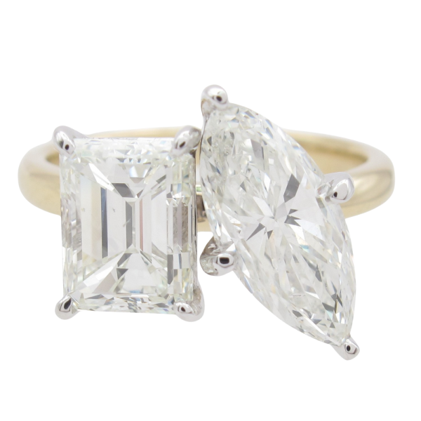 3.82ctw Emerald & Marquise Diamond Toi Et Moi Engagement Ring GIA Certified 14k Gold Featured
