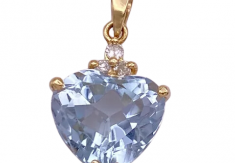 5.06ctw Heart Shaped Blue Topaz with Diamond accent pendant 14K Yellow Gold (2)