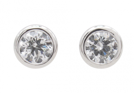 Bezel Round Diamond Stud Earrings White Gold