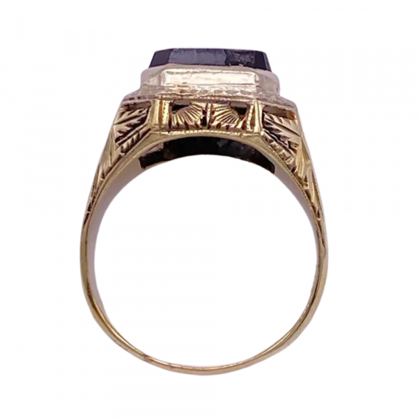 Hand Crafted Men's Onyx Signet ring 14K Two Tone Gold (1)