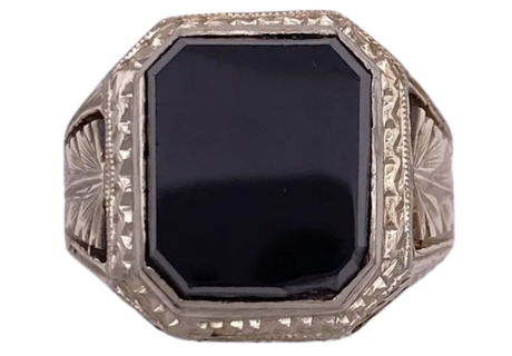 Hand Crafted Men's Onyx Signet ring 14K Two Tone Gold (2)
