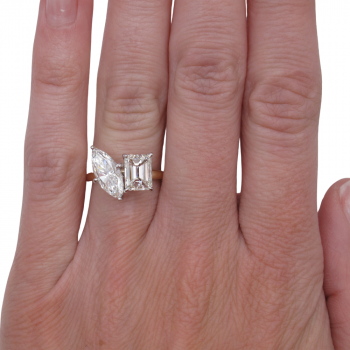 Toi Et Moi Marquise Emerald Diamond Engagement Ring Worn