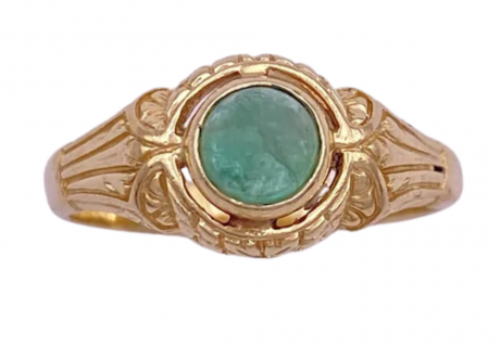 Vintage .87ct Natural Cabochon Emerald Detail Ring 14K Yellow Gold (2)