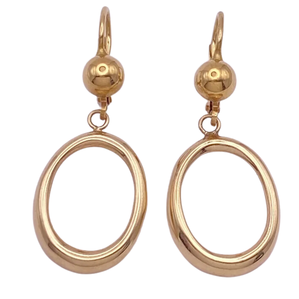 Vintage Gold Oval Dangle Earrings 14K & 18K