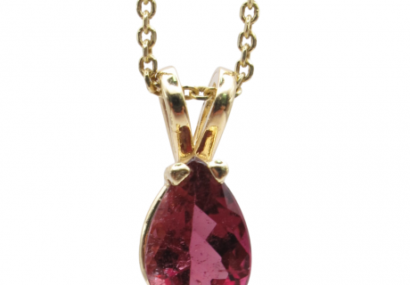 1 Carat Pear Rubellite Necklace Yellow Gold