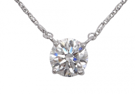 1 carat diamond solitaire station necklace white gold closeup