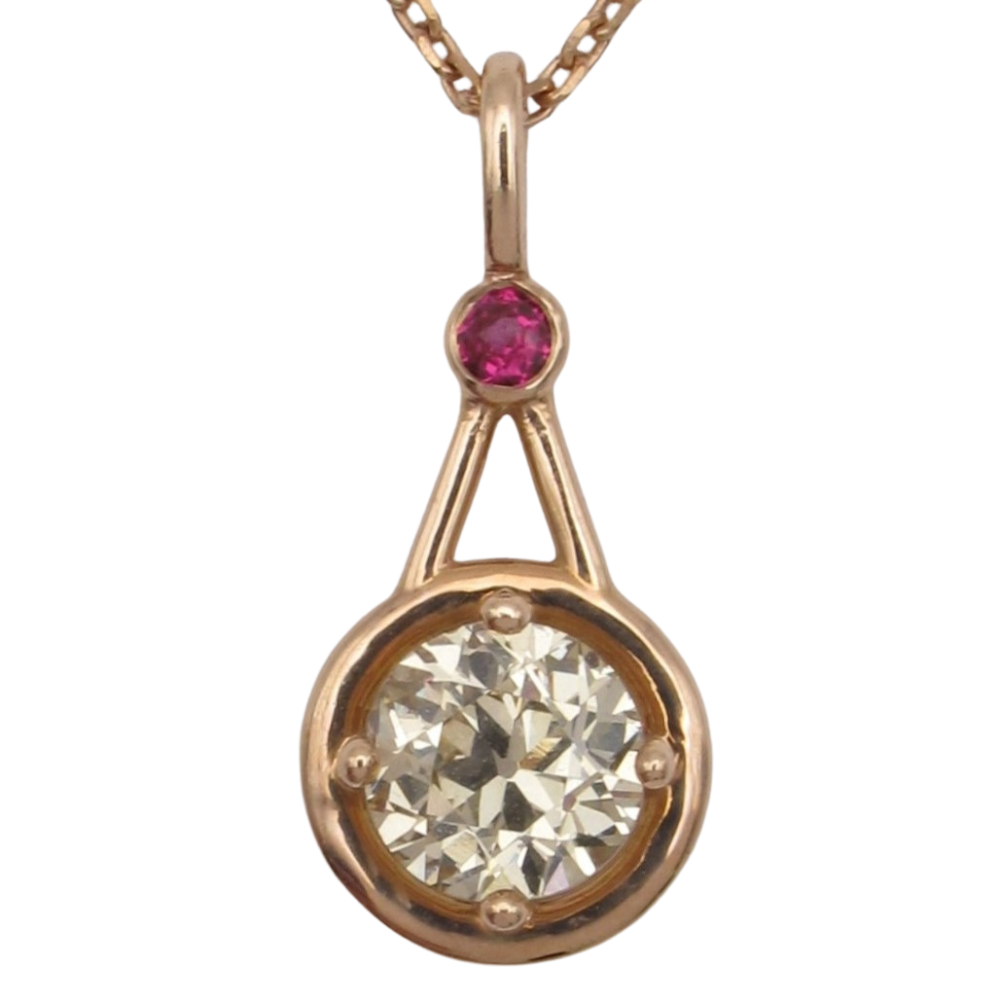 1.62ct Old European Diamond & Ruby Necklace 14k