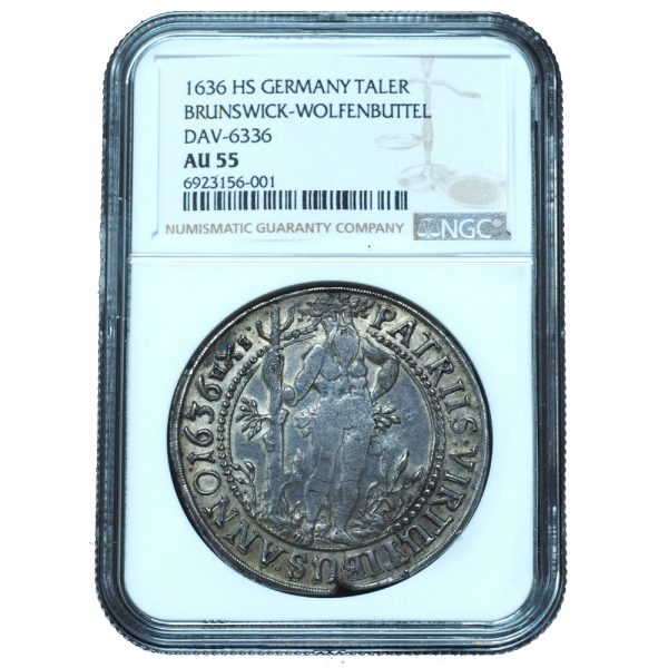 1636 HS Germany Brunswick-Wolfenbuttel Wildman Taler AU55 NGC