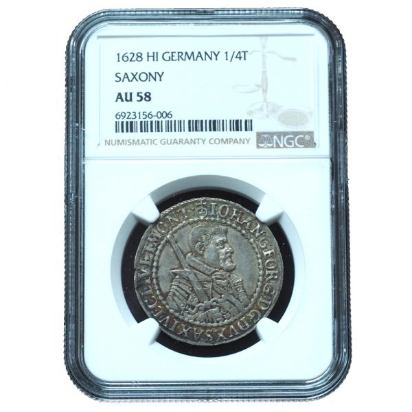 1628 HI Germany Saxony 1/4 Taler AU58 NGC