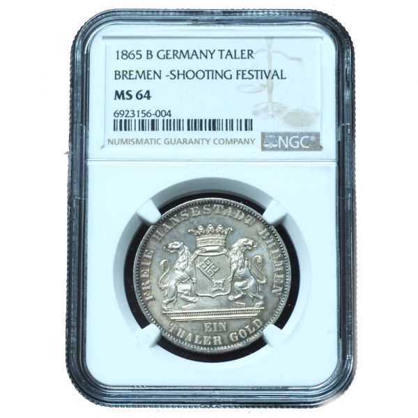 1865-B Germany Taler Bremen Shooting Festival MS64 NGC