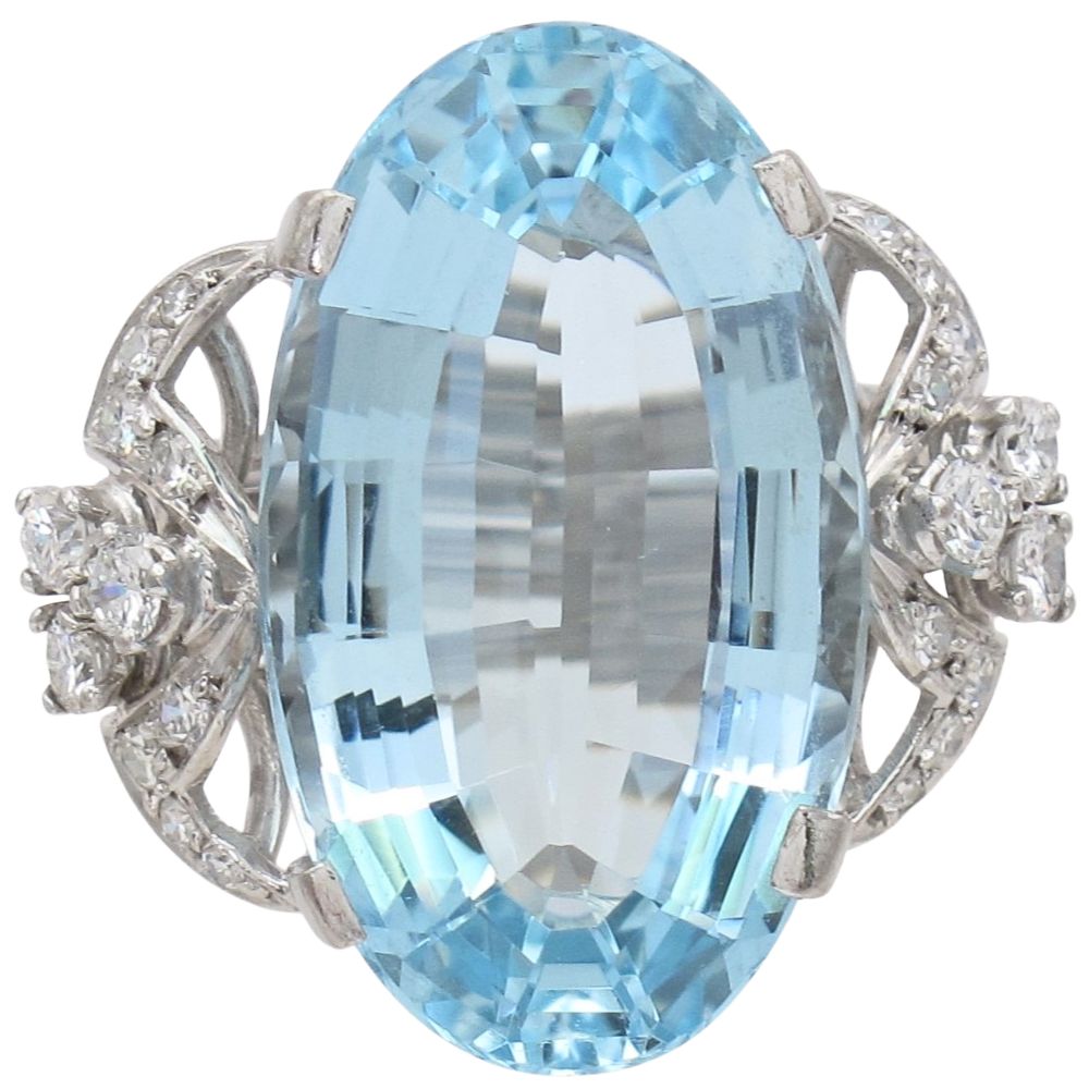 16.71ctw Aquamarine and Diamond Statement Ring 14K