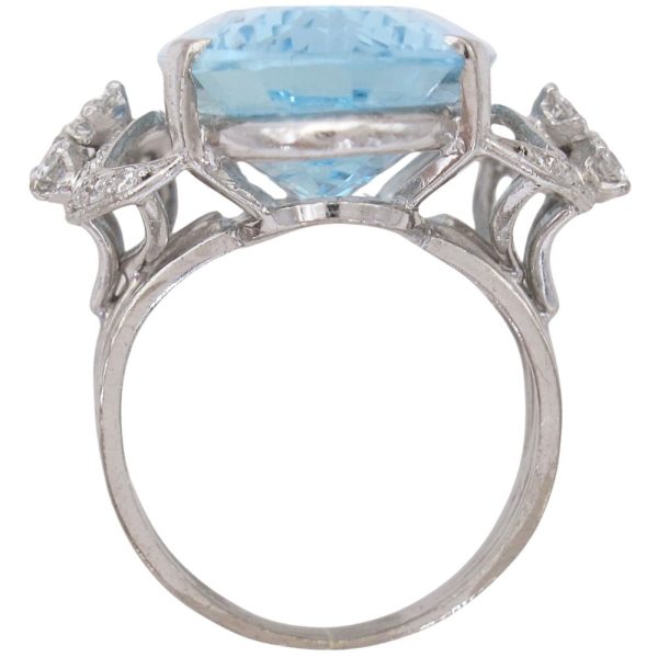 16.71ctw Aquamarine and Diamond Statement Ring 14K White Gold Profile
