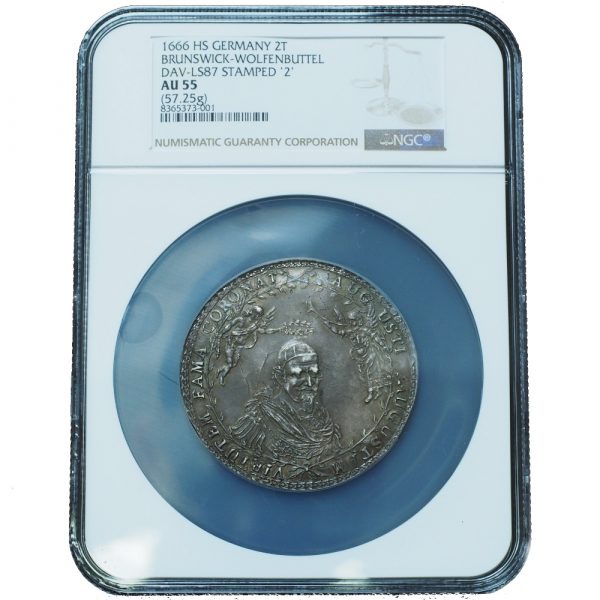1666-HS Germany 2 Taler Brunswick-Wolfenbuttel AU55 NGC