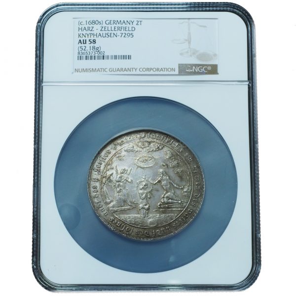 1680s Germany Baptismal 2 Taler Harz AU58 NGC