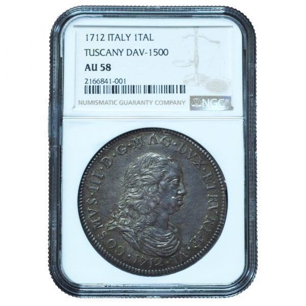 1712 Italy Tuscany Tallero DAV-1500 AU58 NGC