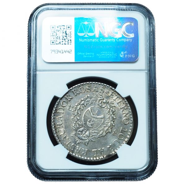 1838-R Argentina 8 Reales La Rioja Coin Rotation AU58 NGC