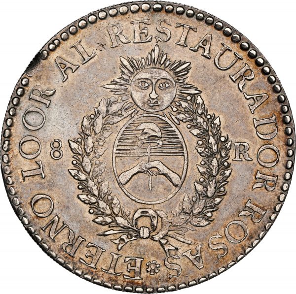 1838-R Argentina 8 Reales La Rioja Coin Rotation AU58 NGC