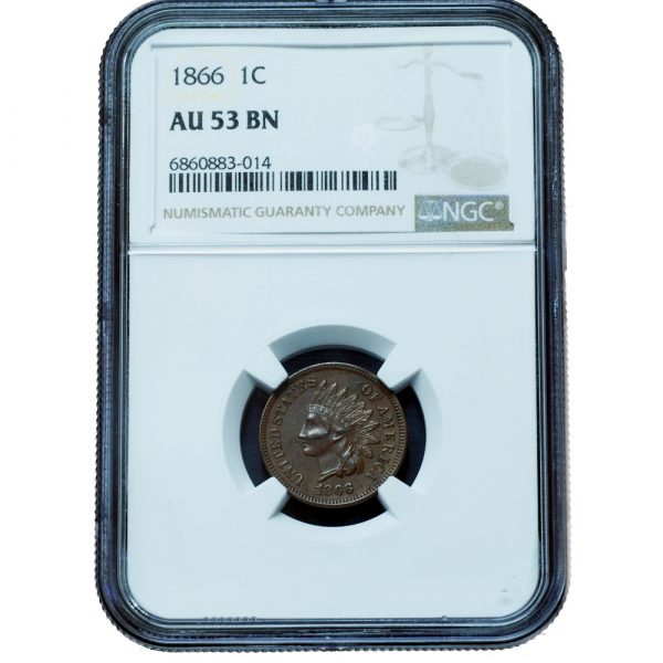 1866 Indian Head Penny AU53 BN NGC