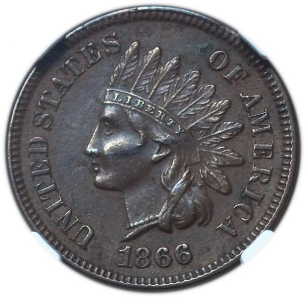 1866 Indian Head Penny AU53 BN NGC