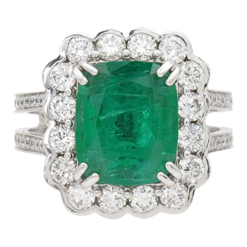2.52ct Zambian Emerald Diamond Halo Ring 14K GIA Certified front