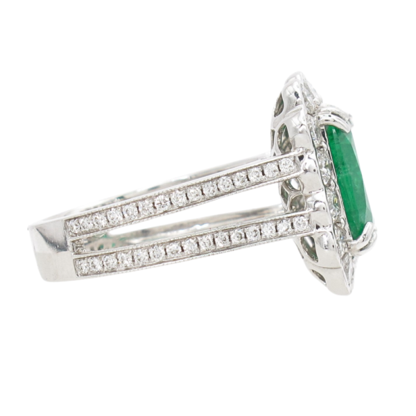 2.52ct Zambian Emerald Diamond Halo Ring 14K GIA Certified side