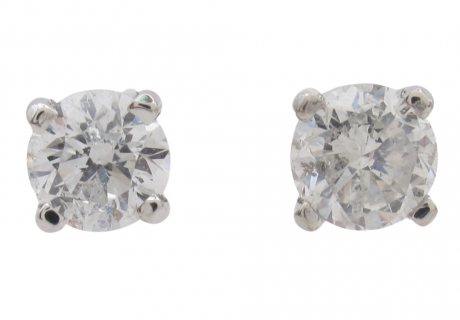 75 Round Solitaire Diamond Stud Earrings 14k White Gold .71
