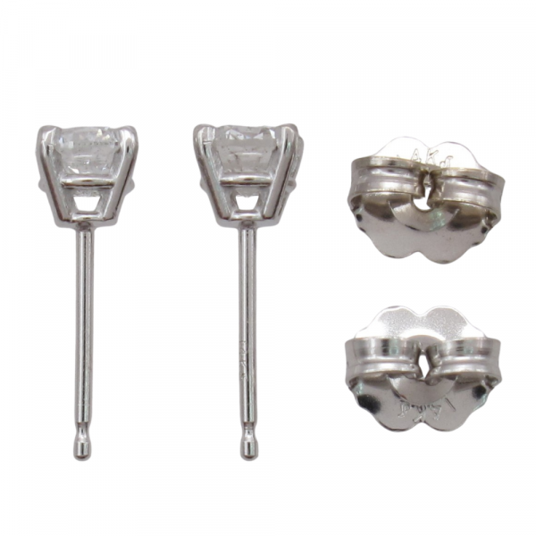 75 Round Solitaire Diamond Stud Earrings 14k White Gold .71 Profile