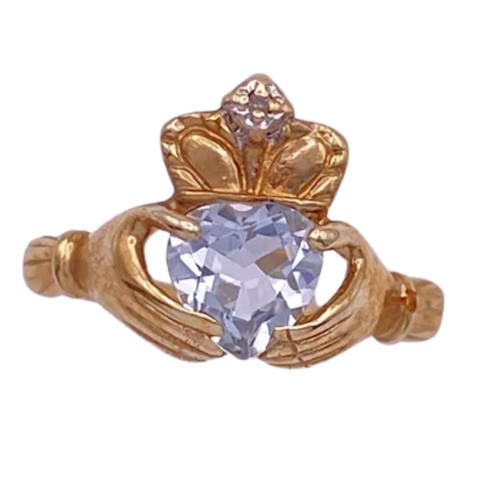 Blue Topaz Celtic Claddagh Ring 10K Gold