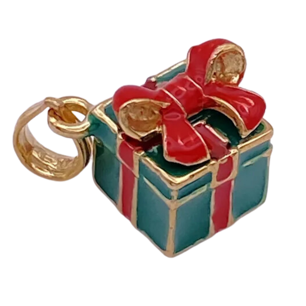 Gold Christmas Present Gift Charm 14K