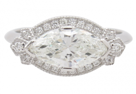 1.28ctw Art Deco Inspired Marquise Halo Diamond Engagement Ring 14k White Gold Front