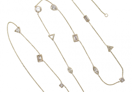 Fancy Cut Diamond Station Necklace 3 carats Yellow Gold Full