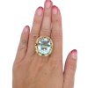 Mid-Century 30ct Oval Aquamarine Statement Ring 18K Gold worn (1)
