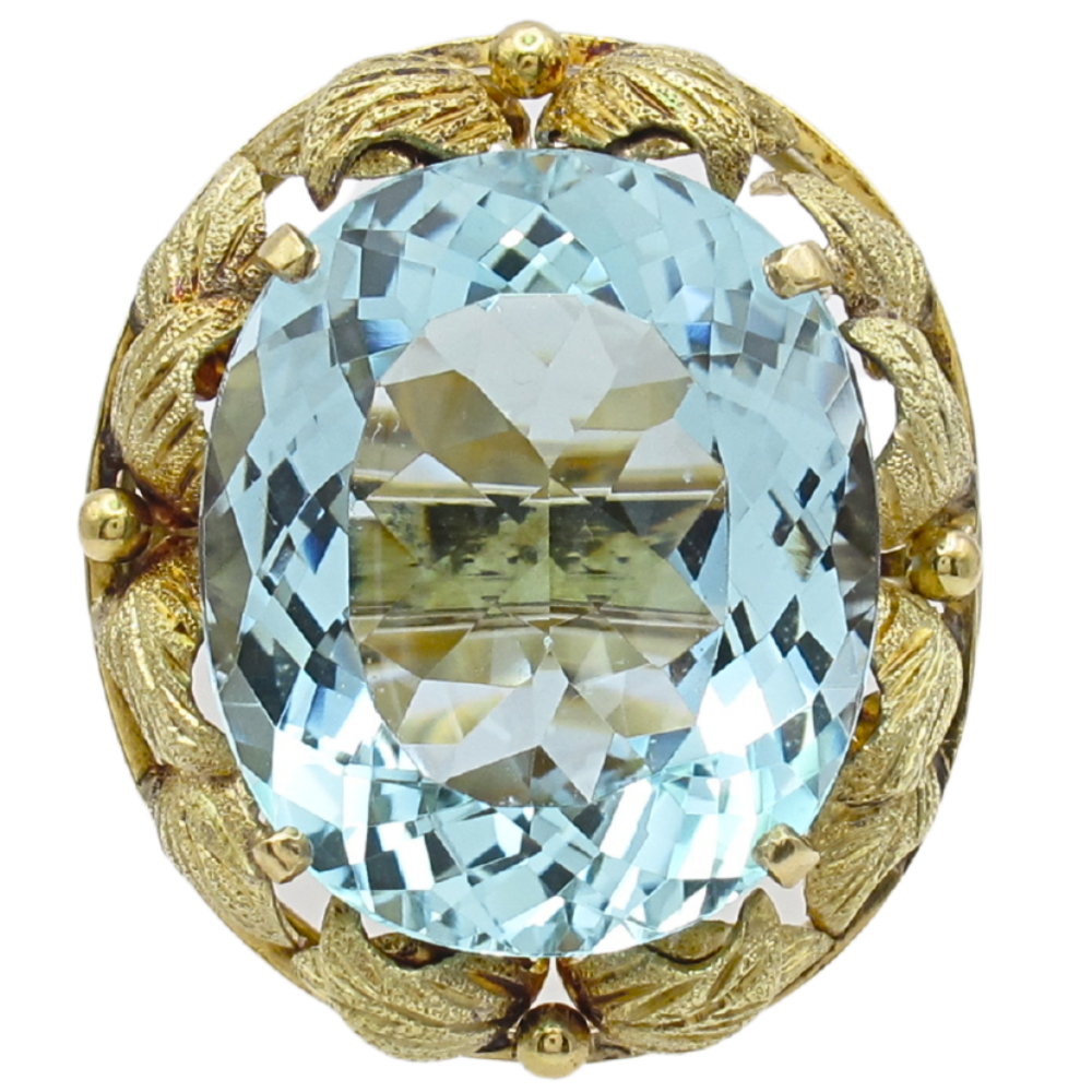Mid-Century 30ct Oval Aquamarine Statement Ring 18K Gold